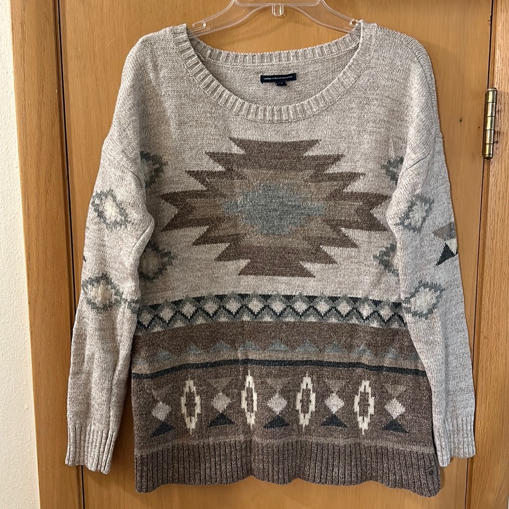 American Eagle Outfitters Aztec Southwestern Sweater Tan Brown Size Medium